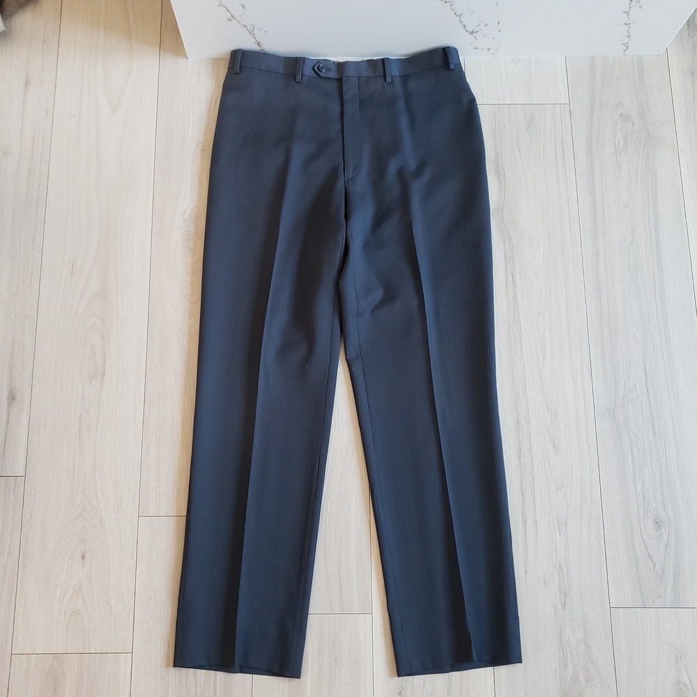 Calvin Klein Dress Pants Mens 38L Wool Pinstripe Flat Front Suit Trousers